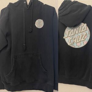 Santa Cruz surfer beachy Roses logo graphic black Hoodie Y2K unisex size M